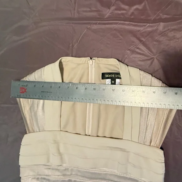 Tadashi Shoji Cap Sleeve Gold/Cream Shutter Pleat Ombre Midi Dress Medium $295 - Picture 9 of 12